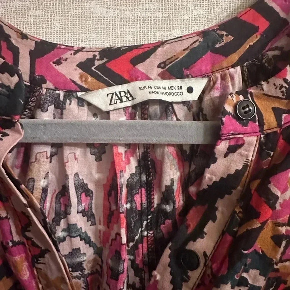 Zara Button Up Tie Waist Colorful‎ Long Sleeve Dress Size Medium - Picture 6 of 9